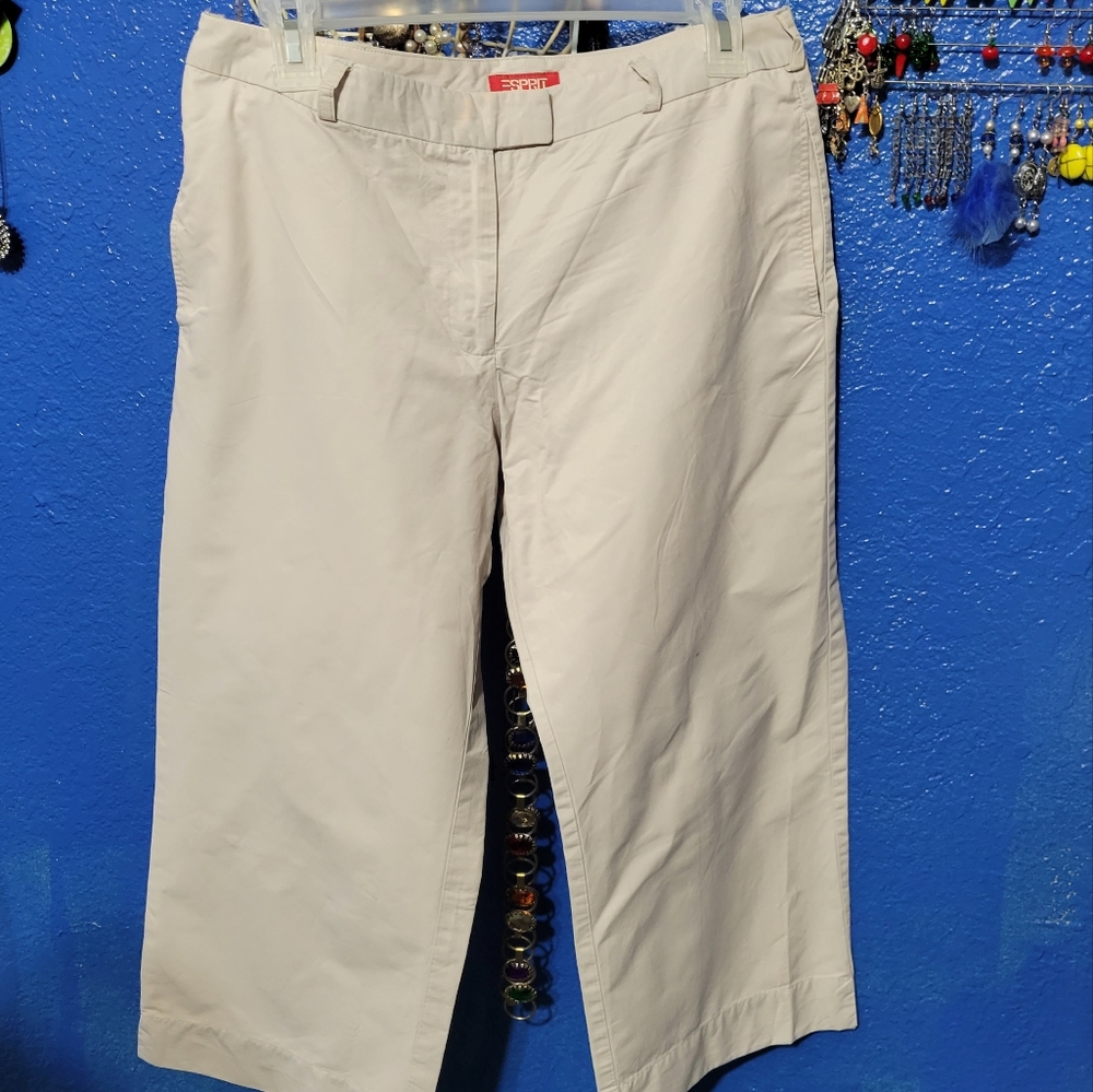 Esprit Khaki Capri pants, ladies 9/10, wide leg, vintage
